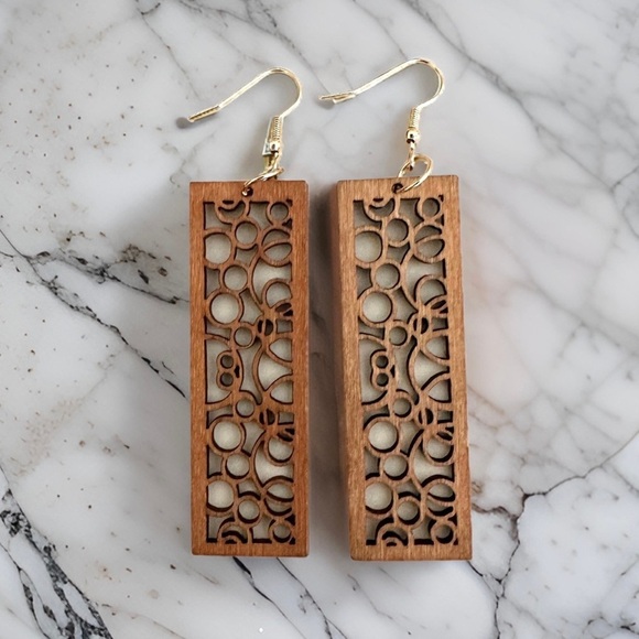 Jewelry - ⭐️ 5 for $25 Natural Wood Brown Painted Lightweight Carved Earrings